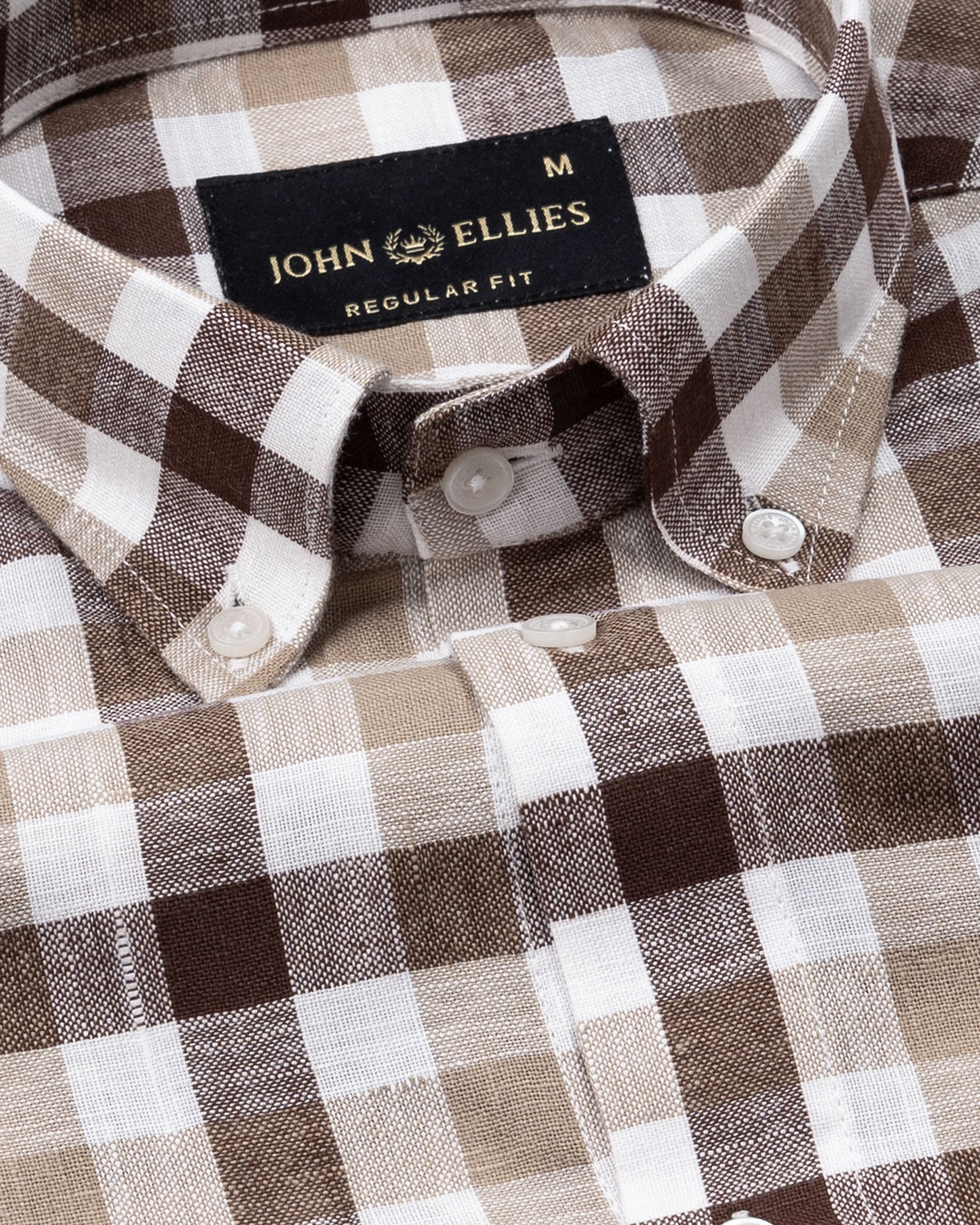 Qevan Brown Check Button Down Linen Shirt - John Ellies