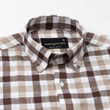 Qevan Brown Check Button Down Linen Shirt - John Ellies