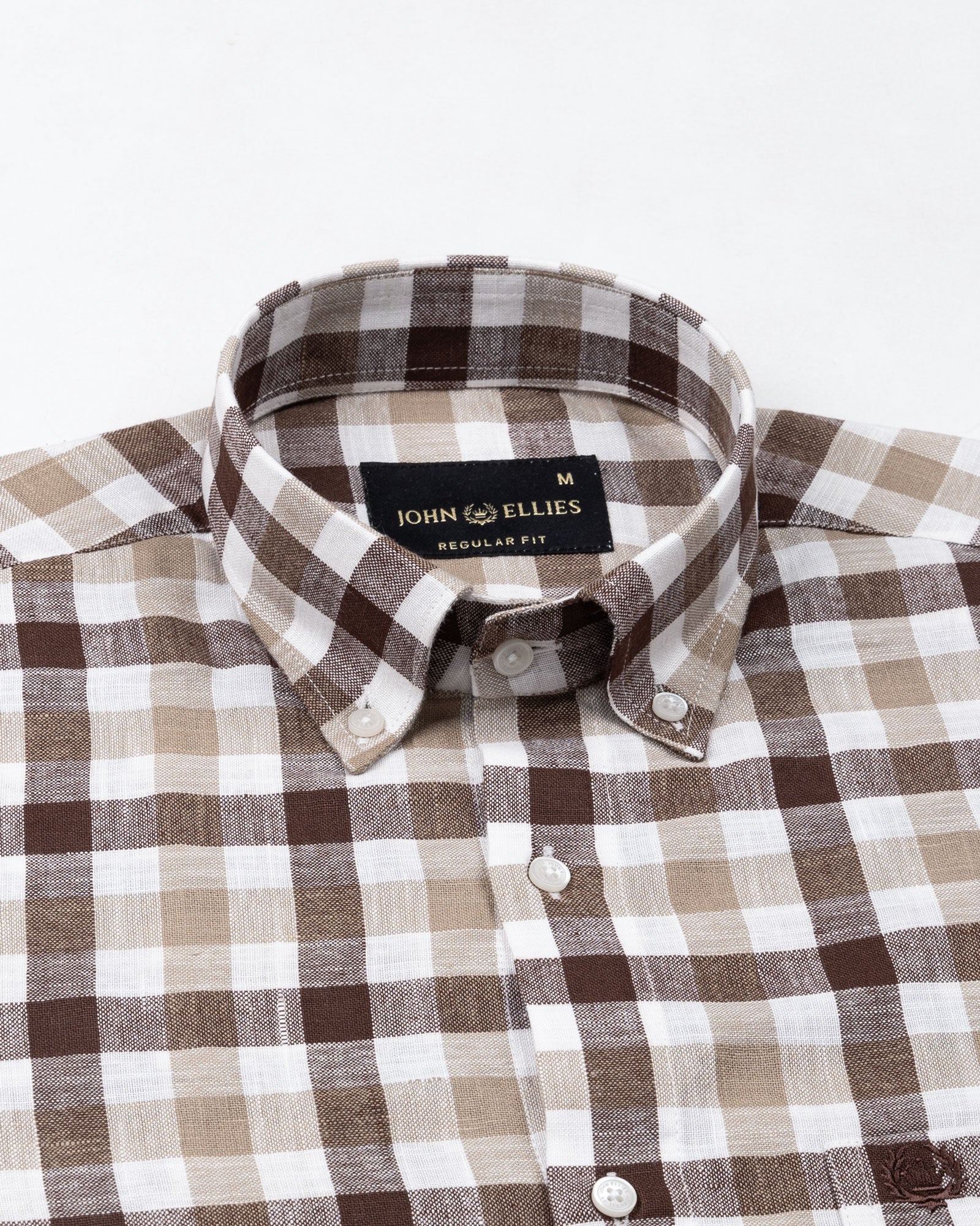 Qevan Brown Check Button Down Linen Shirt - John Ellies