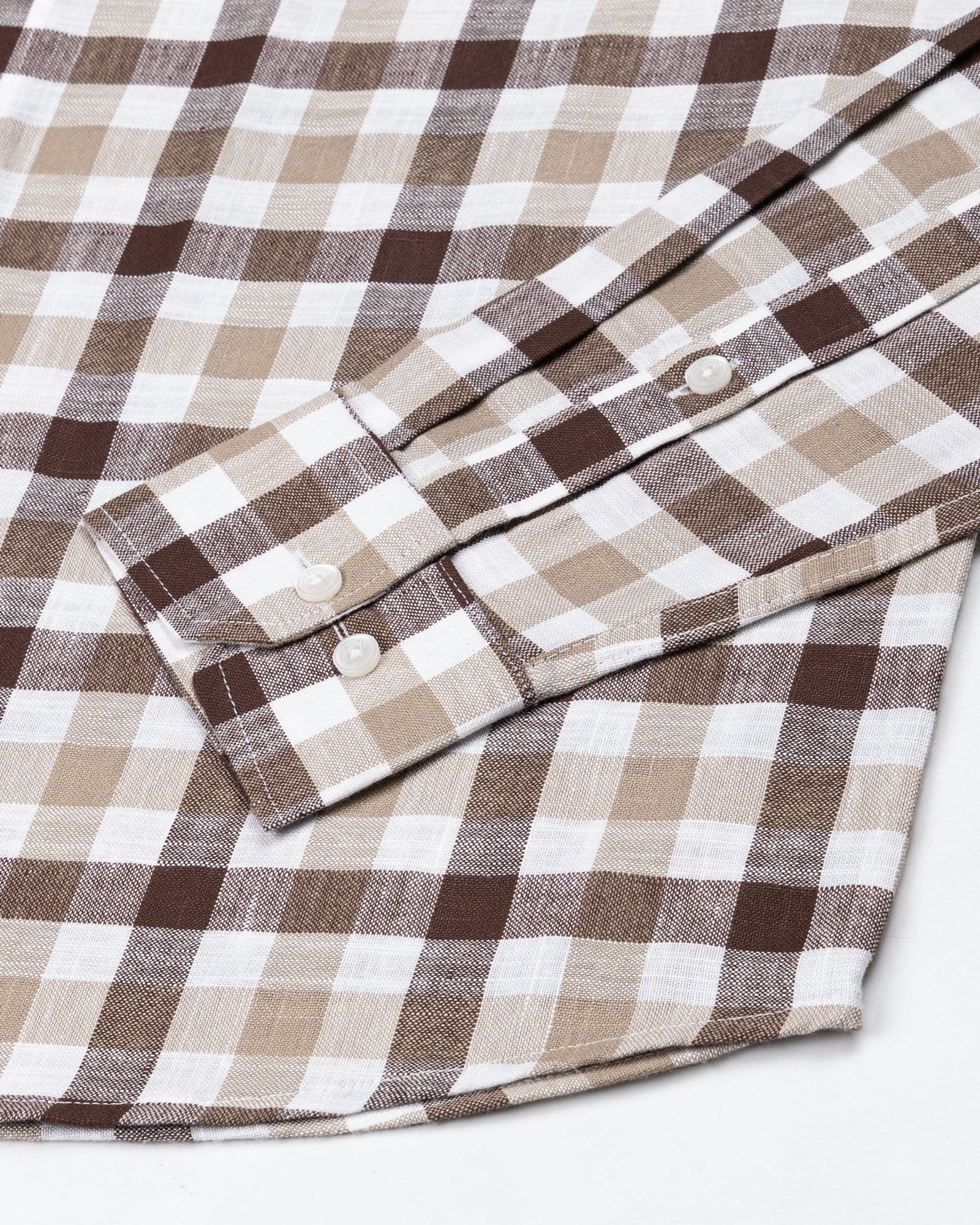 Qevan Brown Check Button Down Linen Shirt - John Ellies