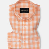 Qevan Peach Check Button Down Linen Shirt - John Ellies
