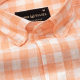 Qevan Peach Check Button Down Linen Shirt - John Ellies