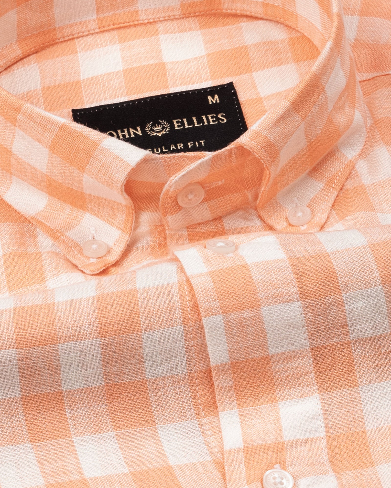 Qevan Peach Check Button Down Linen Shirt - John Ellies