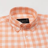 Qevan Peach Check Button Down Linen Shirt - John Ellies
