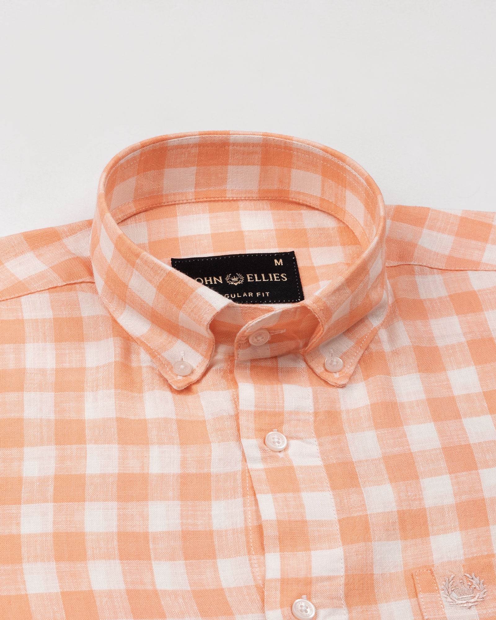Qevan Peach Check Button Down Linen Shirt - John Ellies