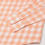 Qevan Peach Check Button Down Linen Shirt - John Ellies