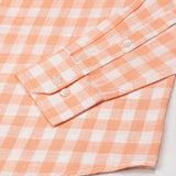 Qevan Peach Check Button Down Linen Shirt - John Ellies