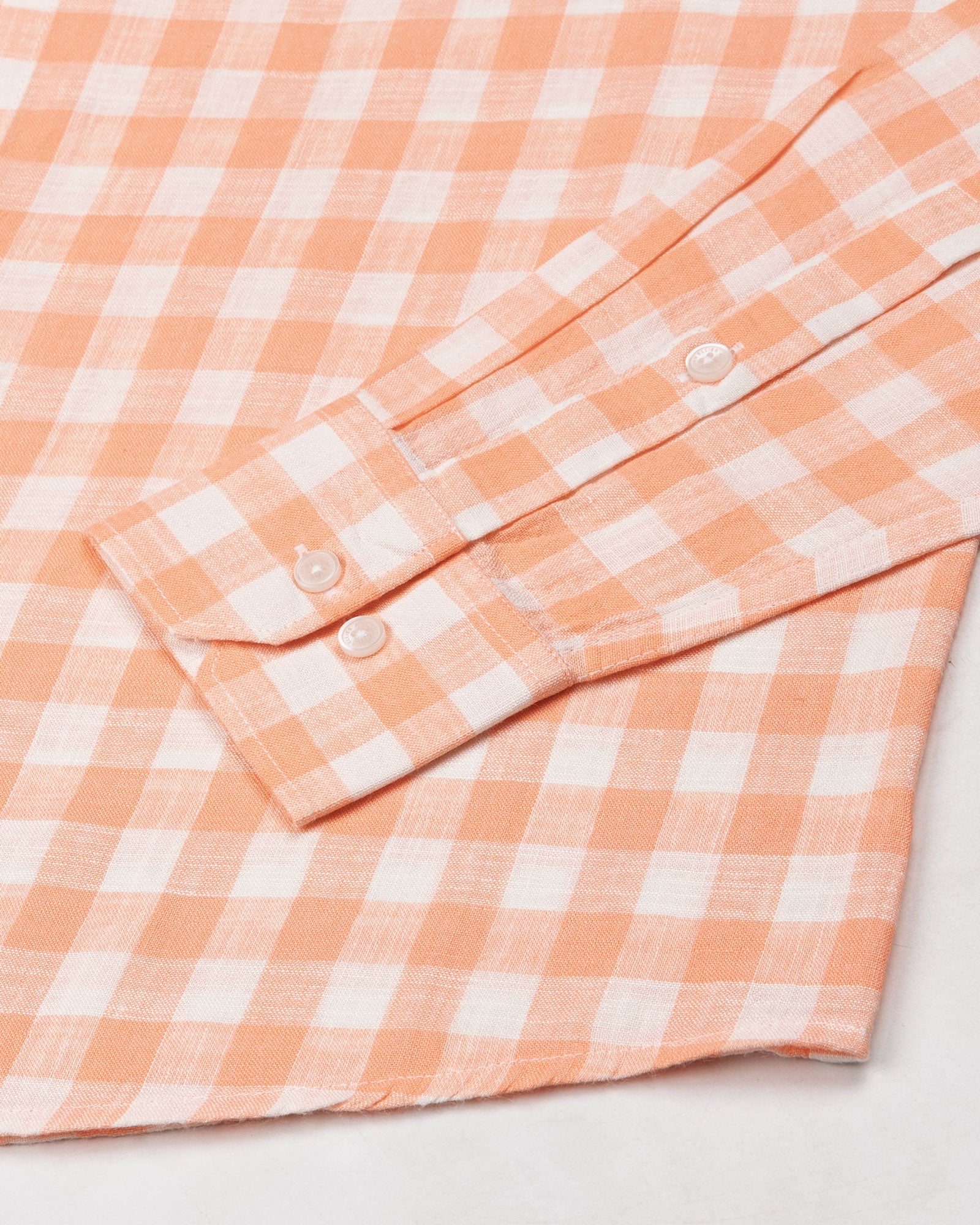 Qevan Peach Check Button Down Linen Shirt - John Ellies