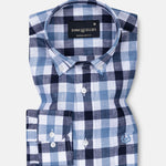 Qevan Navy Blue Check Button Down Linen Shirt - John Ellies