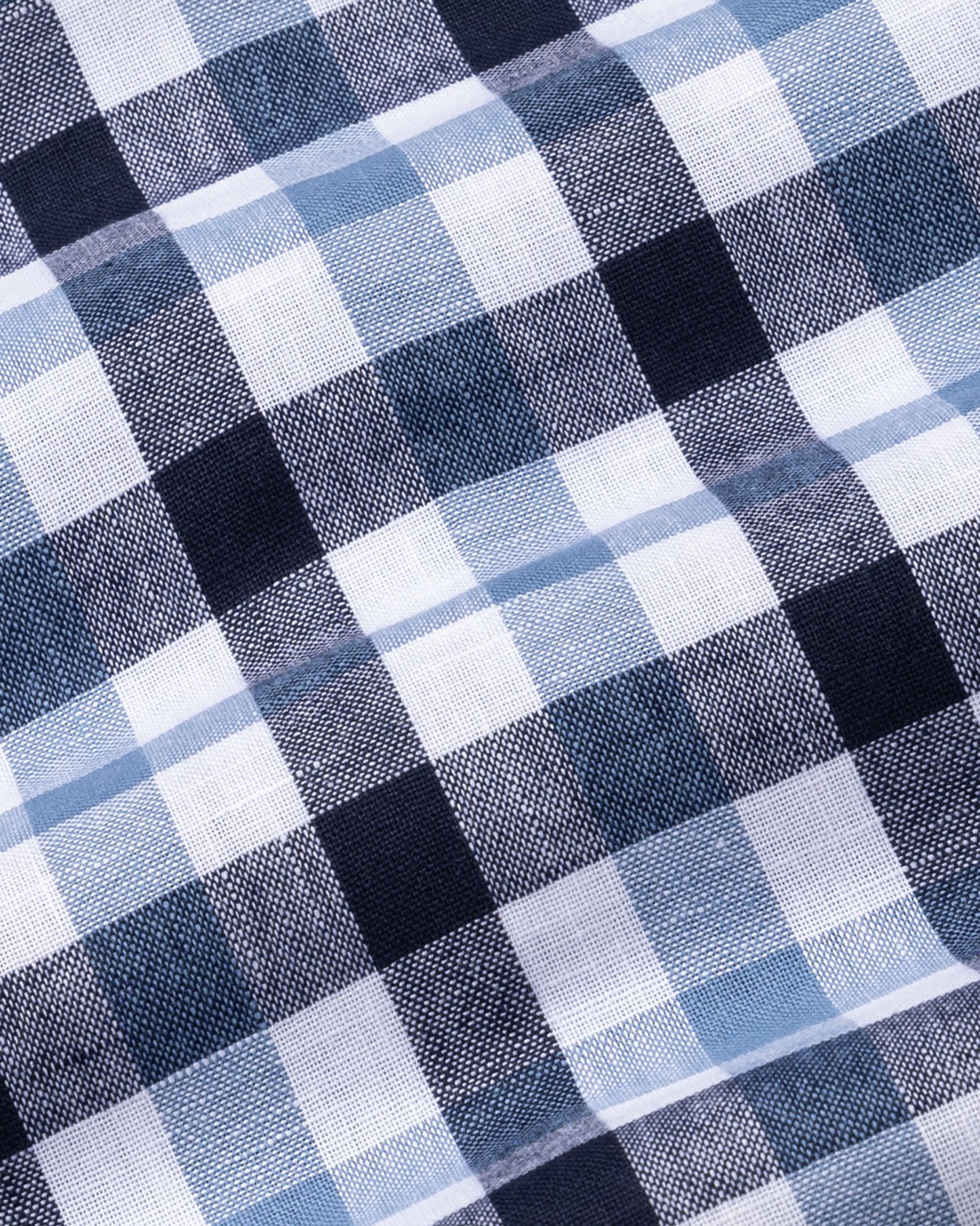Qevan Navy Blue Check Button Down Linen Shirt - John Ellies