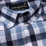 Qevan Navy Blue Check Button Down Linen Shirt - John Ellies
