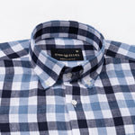 Qevan Navy Blue Check Button Down Linen Shirt - John Ellies
