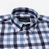 Qevan Navy Blue Check Button Down Linen Shirt - John Ellies