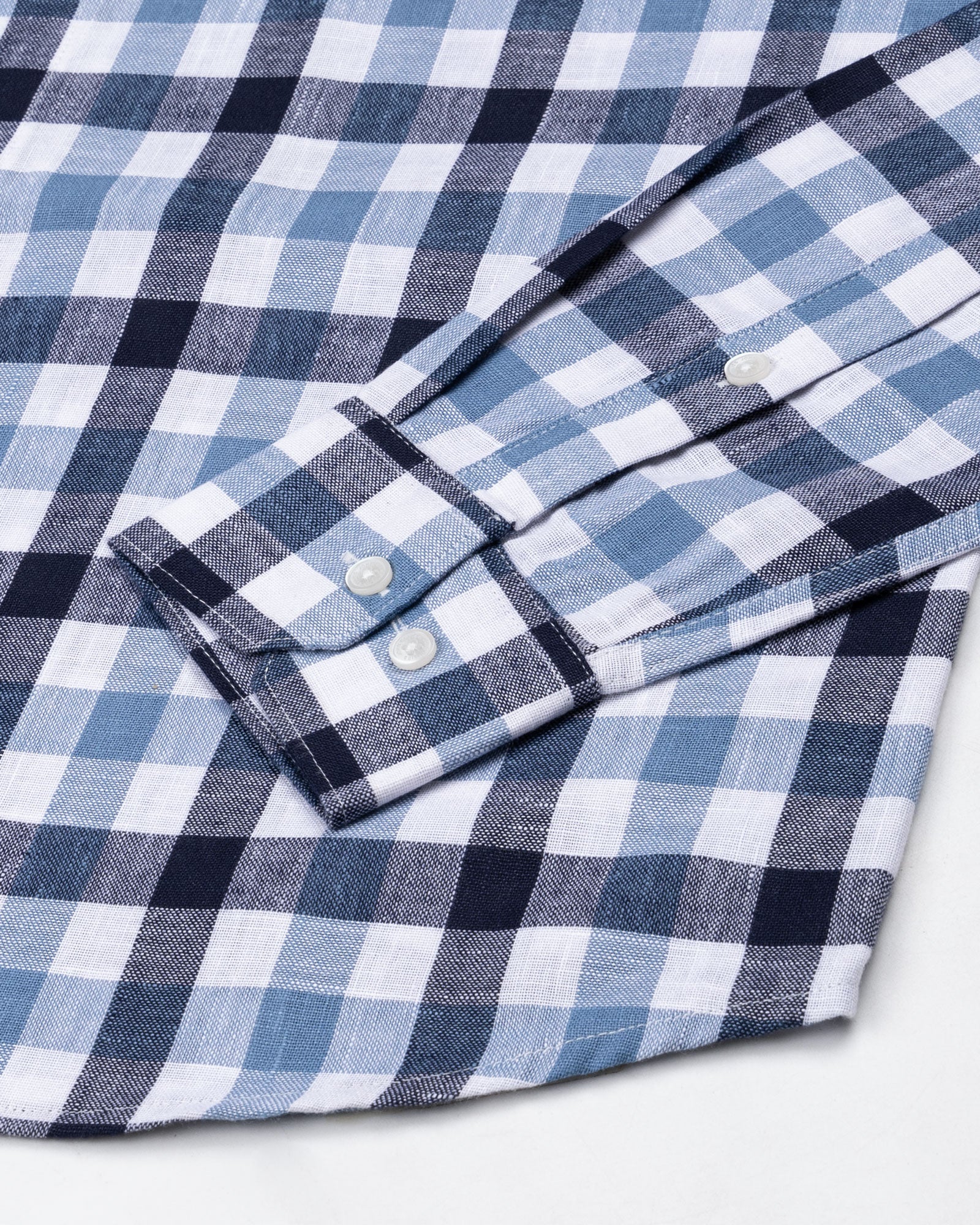 Qevan Navy Blue Check Button Down Linen Shirt - John Ellies