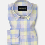 Qevan Sky Blue Check Button Down Linen Shirt - John Ellies