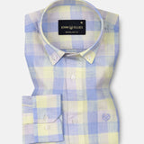 Qevan Sky Blue Check Button Down Linen Shirt - John Ellies