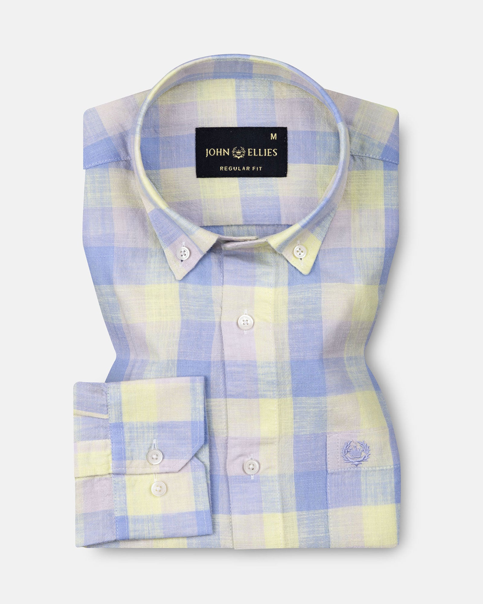 Qevan Sky Blue Check Button Down Linen Shirt - John Ellies