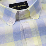 Qevan Sky Blue Check Button Down Linen Shirt - John Ellies