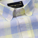 Qevan Sky Blue Check Button Down Linen Shirt - John Ellies