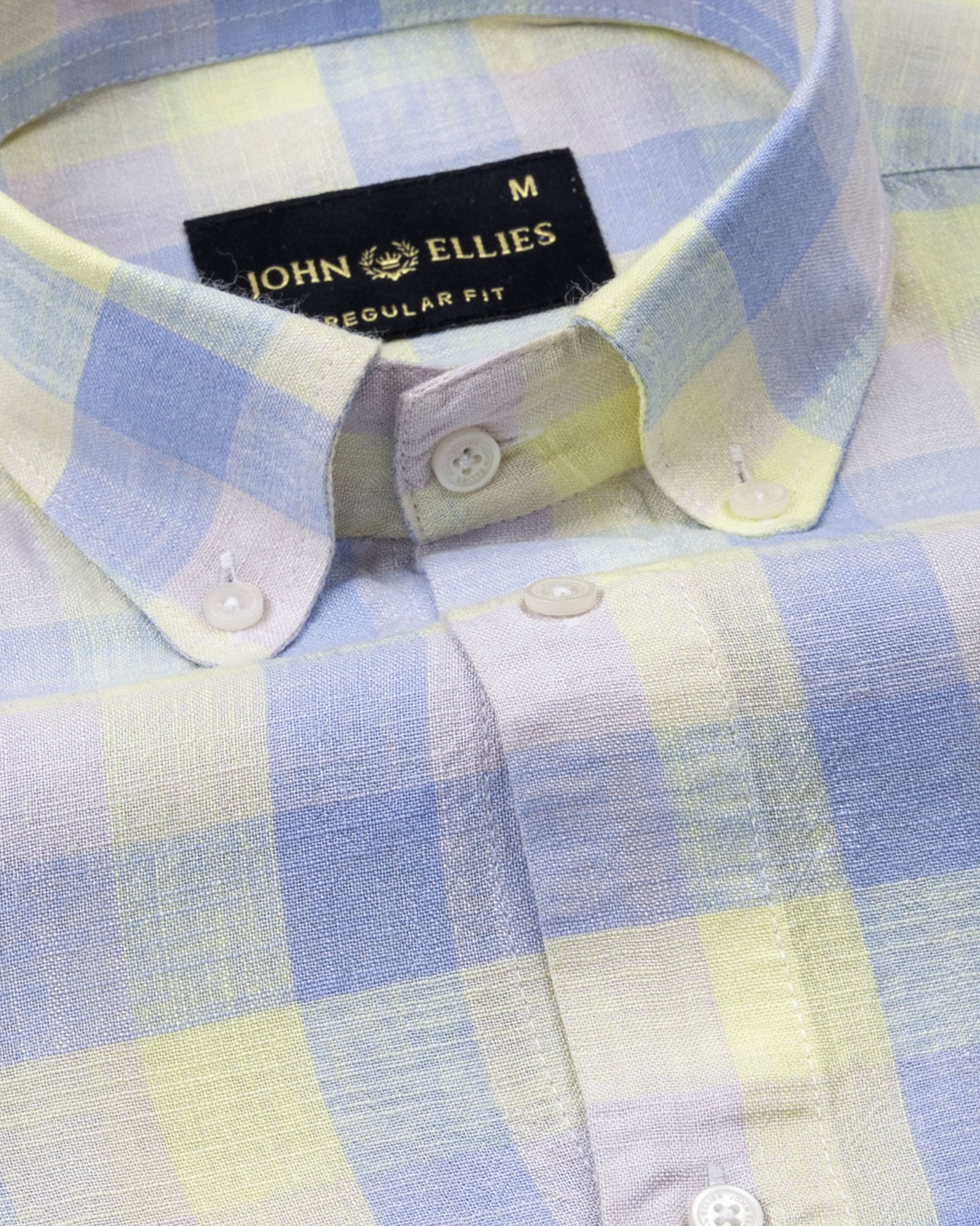 Qevan Sky Blue Check Button Down Linen Shirt - John Ellies