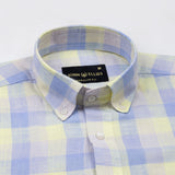 Qevan Sky Blue Check Button Down Linen Shirt - John Ellies
