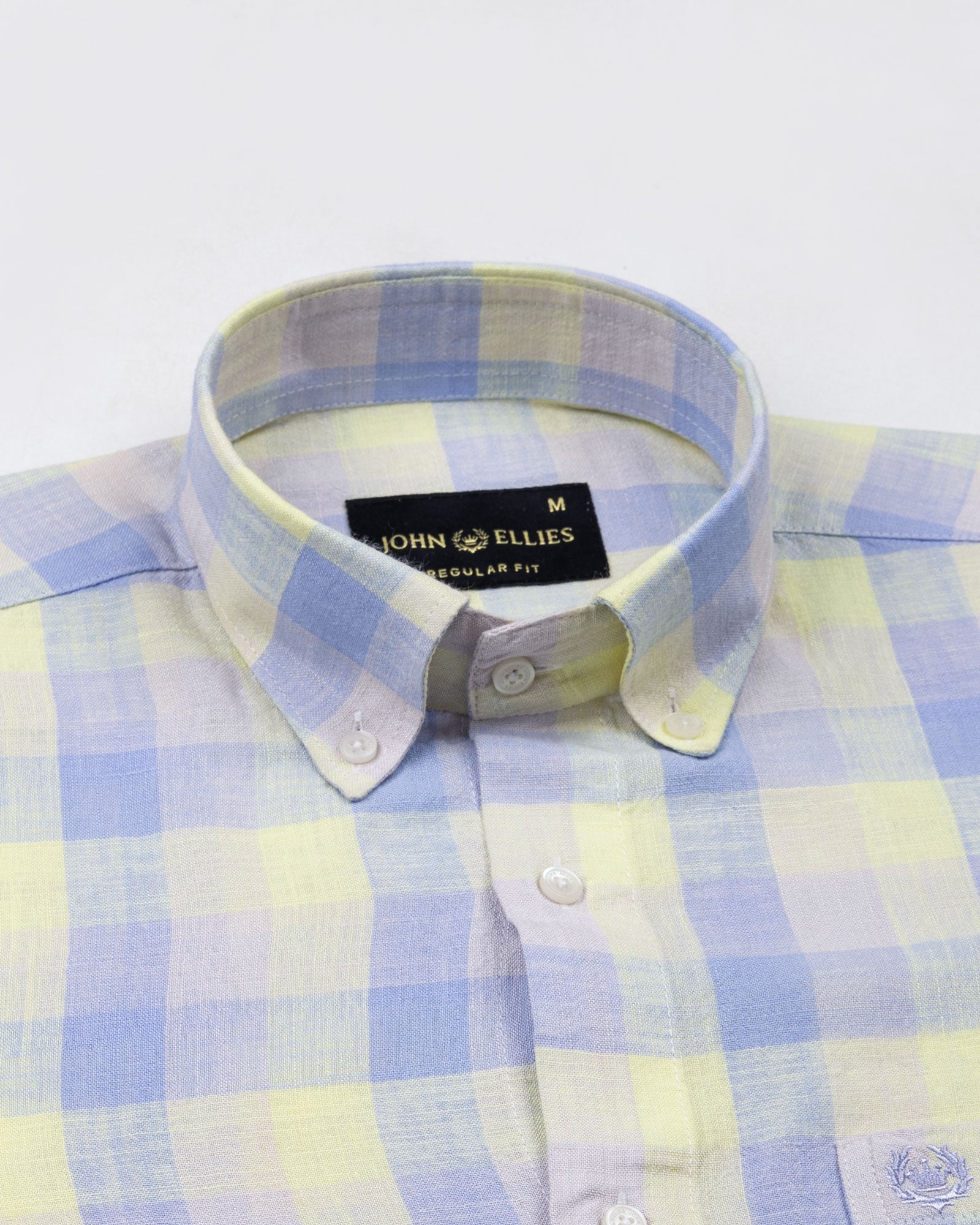Qevan Sky Blue Check Button Down Linen Shirt - John Ellies