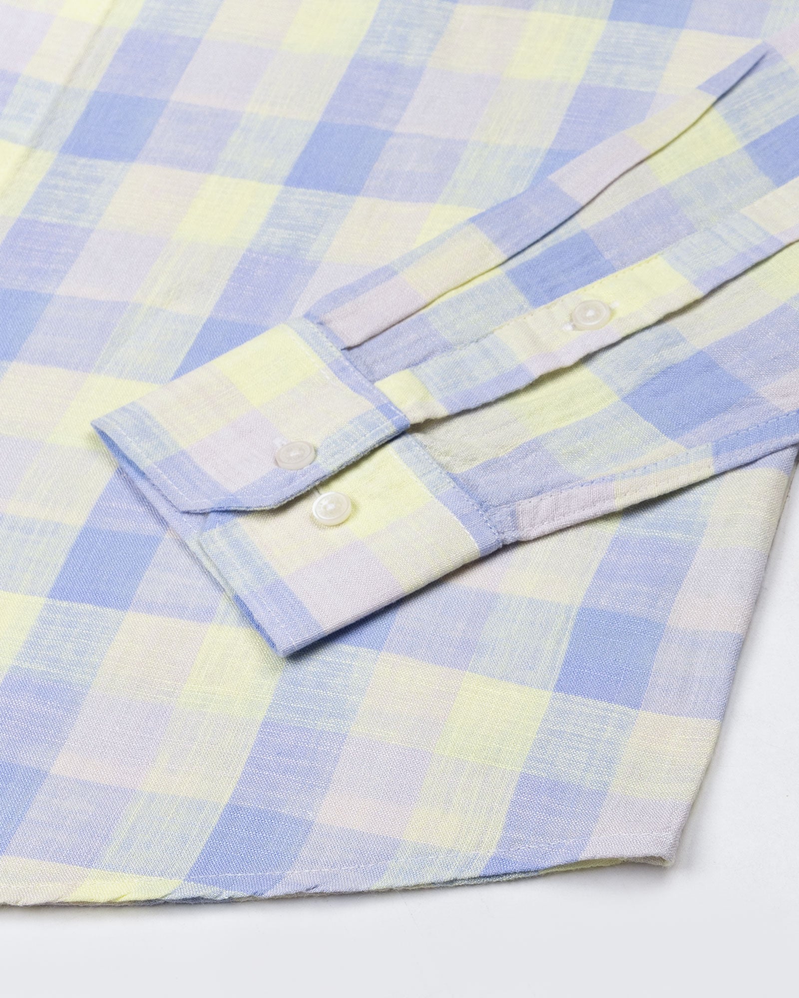 Qevan Sky Blue Check Button Down Linen Shirt - John Ellies