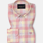 Qevan Pink Check Button Down Linen Shirt - John Ellies