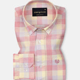 Qevan Pink Check Button Down Linen Shirt - John Ellies