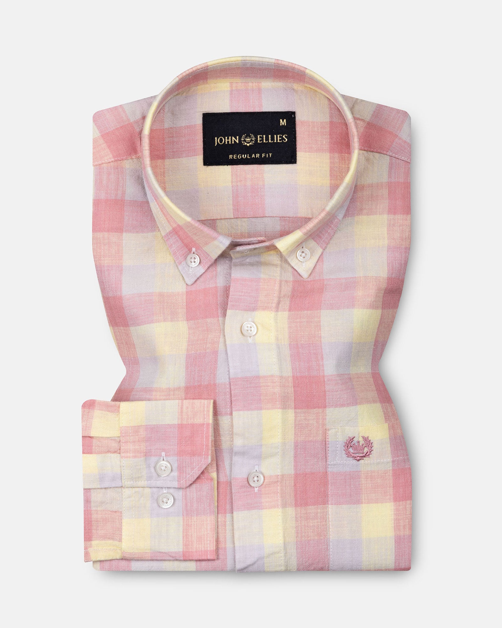 Qevan Pink Check Button Down Linen Shirt - John Ellies