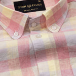 Qevan Pink Check Button Down Linen Shirt - John Ellies