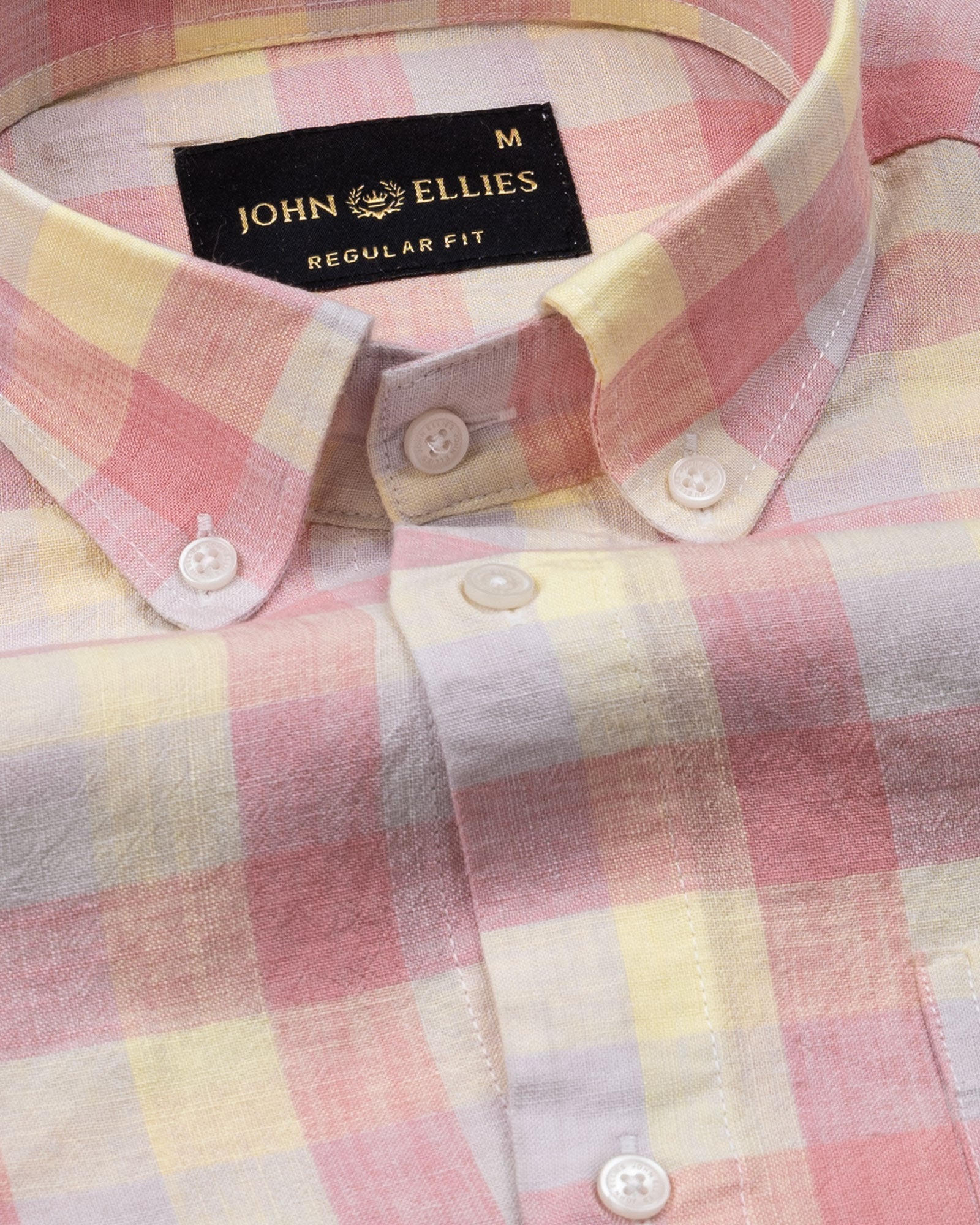 Qevan Pink Check Button Down Linen Shirt - John Ellies