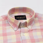 Qevan Pink Check Button Down Linen Shirt - John Ellies