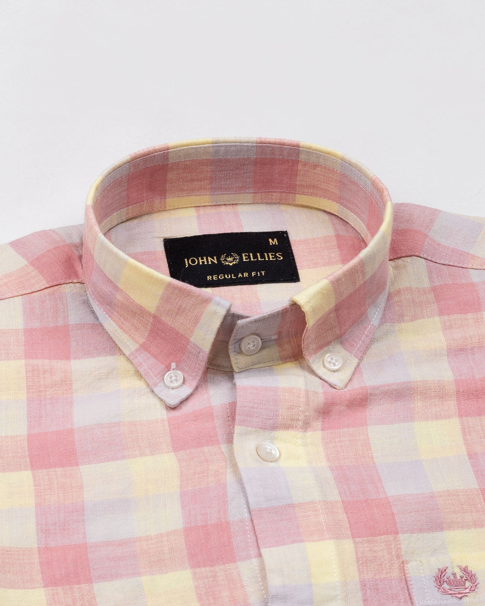Qevan Pink Check Button Down Linen Shirt - John Ellies