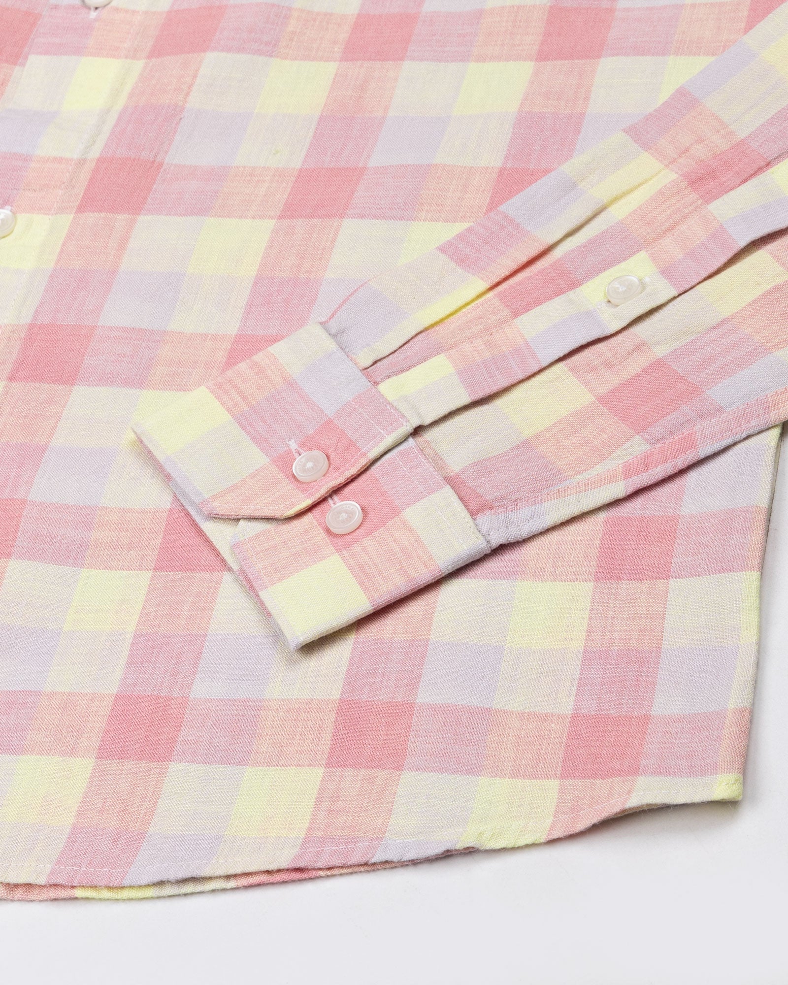 Qevan Pink Check Button Down Linen Shirt - John Ellies