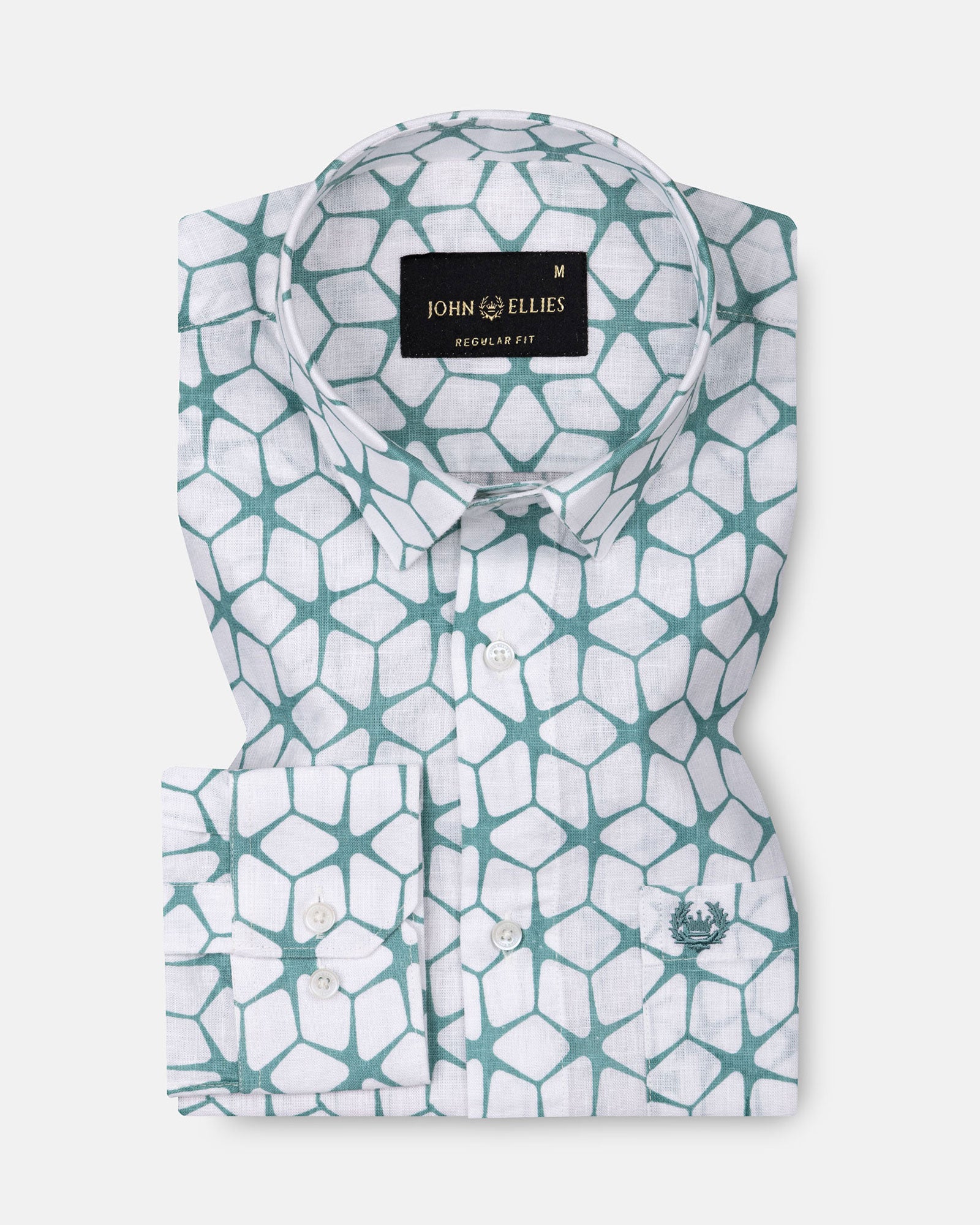 Celith Green Cube Linen Printed Shirt - John Ellies