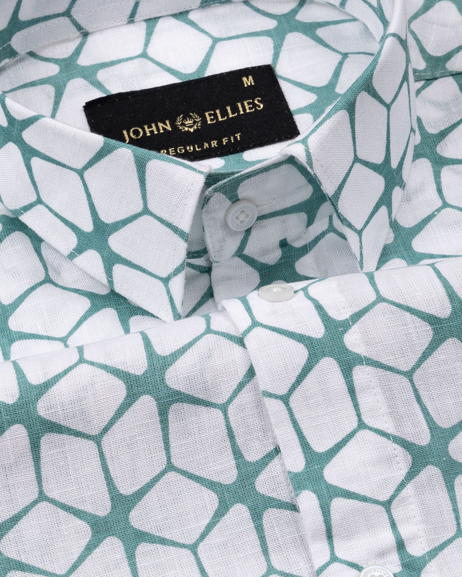 Celith Green Cube Linen Printed Shirt - John Ellies