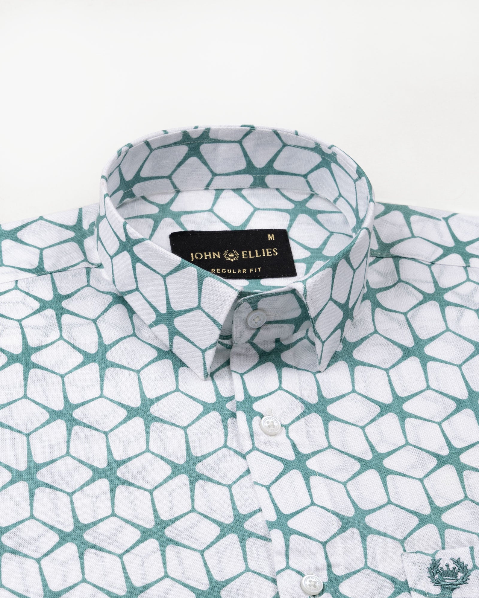 Celith Green Cube Linen Printed Shirt - John Ellies