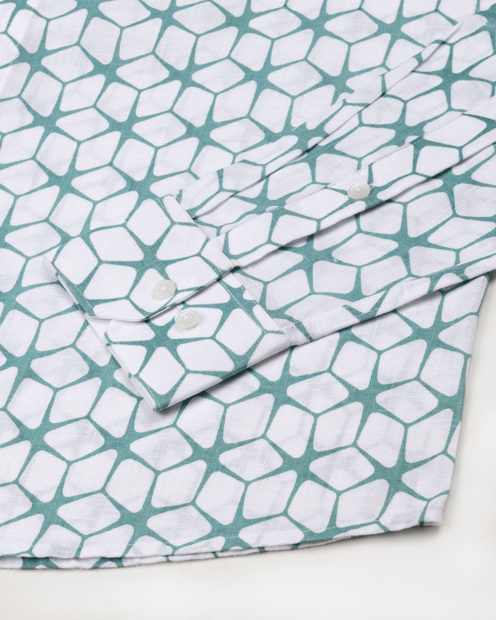 Celith Green Cube Linen Printed Shirt - John Ellies