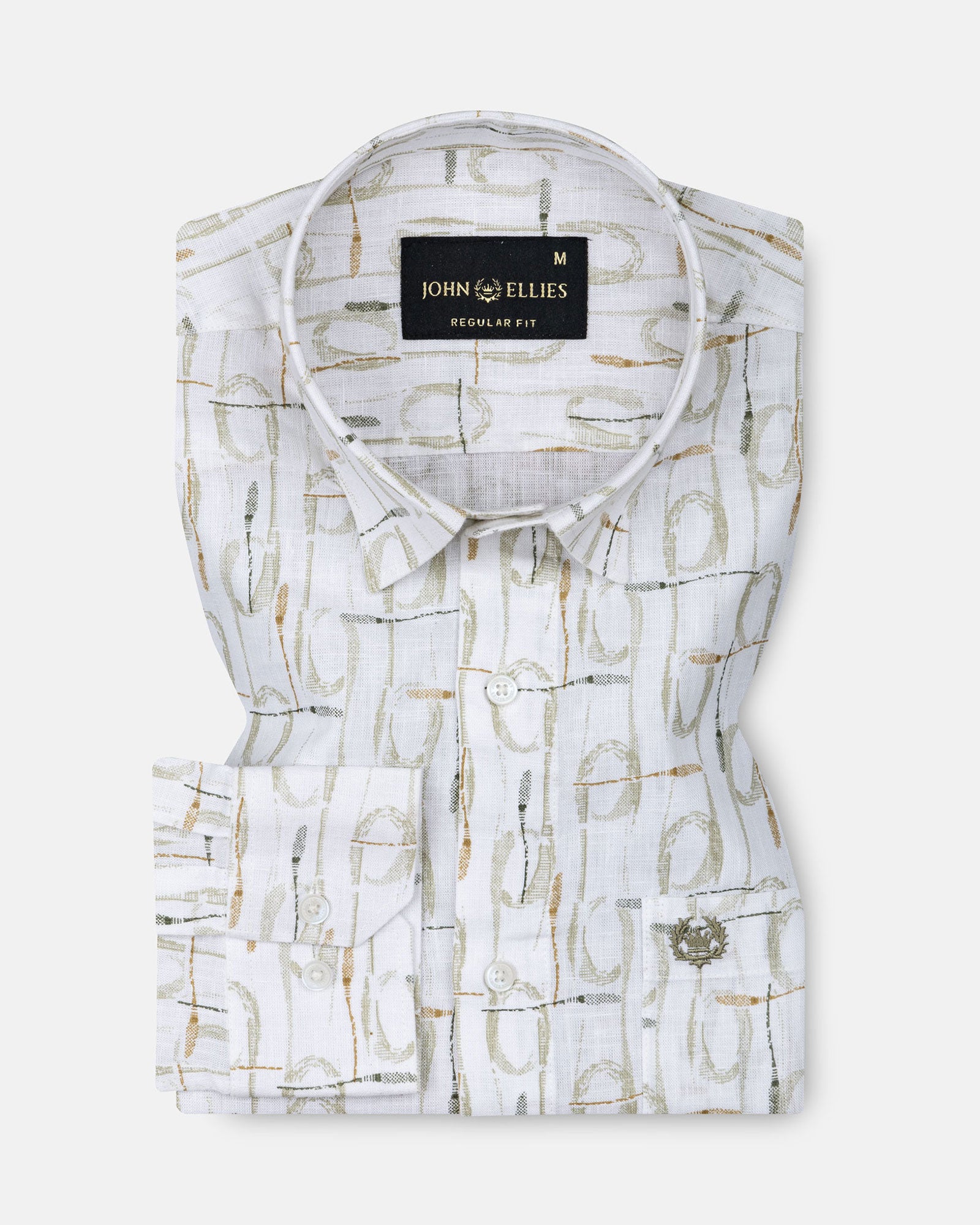 Celith Olive Abstract Linen Printed Shirt - John Ellies