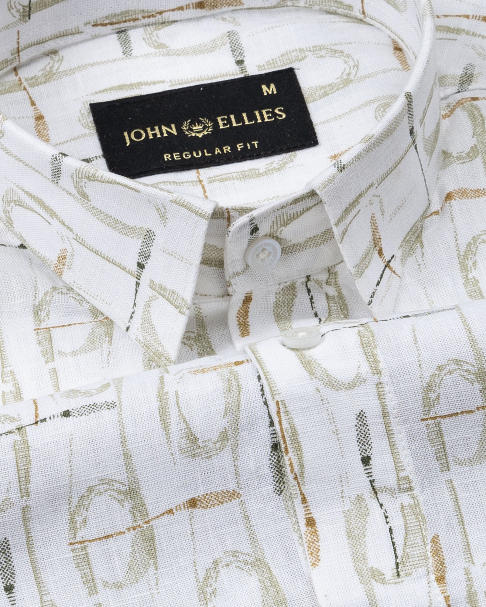 Celith Olive Abstract Linen Printed Shirt - John Ellies