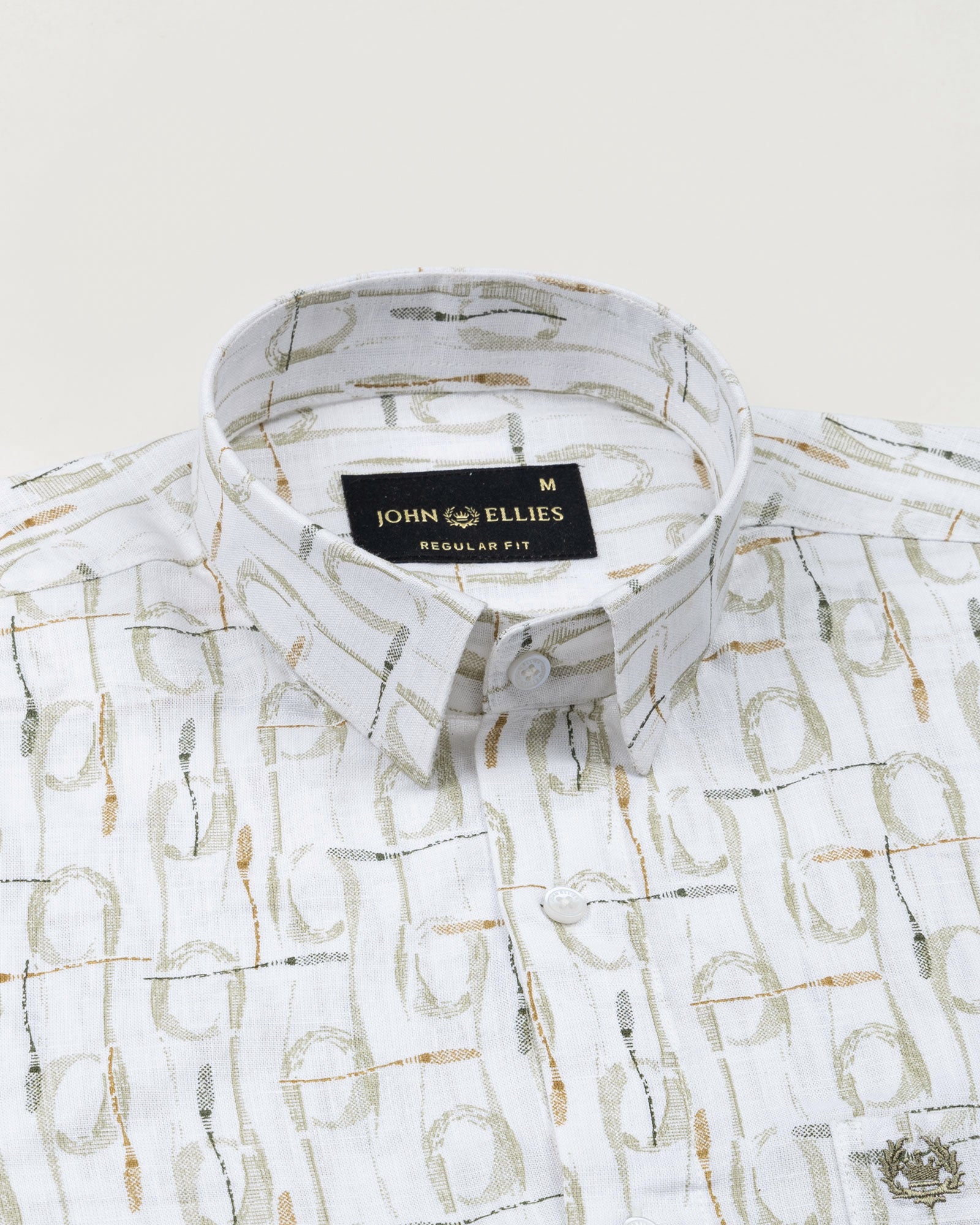Celith Olive Abstract Linen Printed Shirt - John Ellies