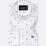 Celith White Motifs Linen Printed Shirt - John Ellies
