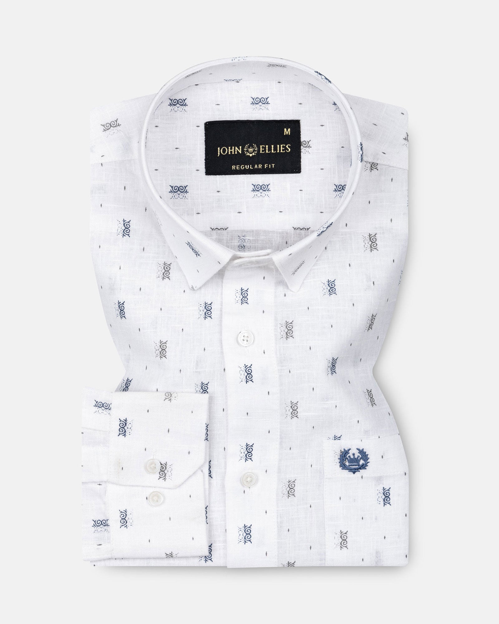 Celith White Motifs Linen Printed Shirt - John Ellies