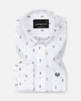 Celith White Motifs Linen Printed Shirt