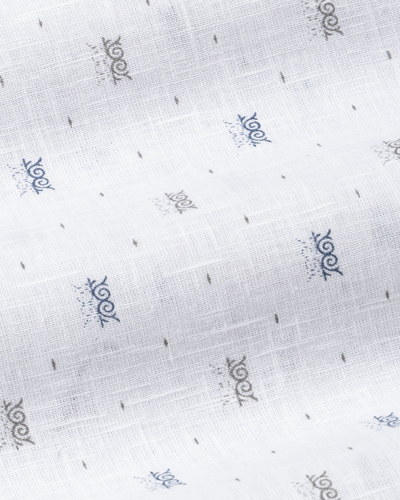 Celith White Motifs Linen Printed Shirt - John Ellies