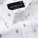Celith White Motifs Linen Printed Shirt - John Ellies