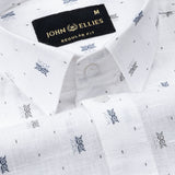 Celith White Motifs Linen Printed Shirt - John Ellies