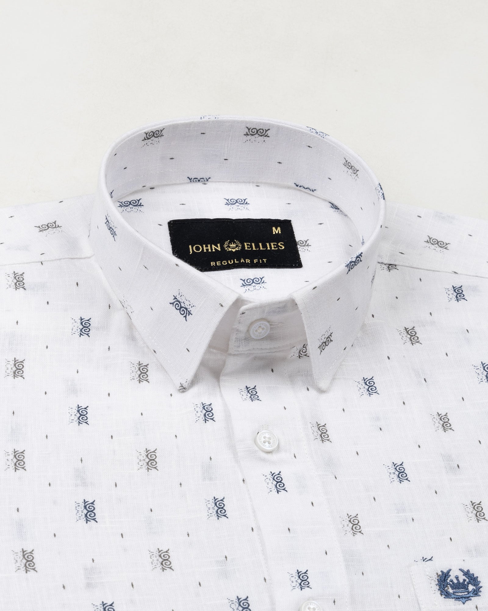Celith White Motifs Linen Printed Shirt - John Ellies