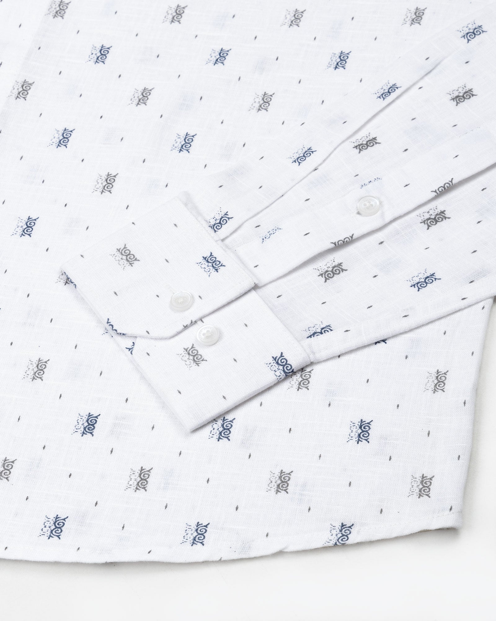 Celith White Motifs Linen Printed Shirt - John Ellies